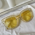 Y2K yellow oversized sunglasses featuring silver star studs and sparkling rhinestones - Star Style Yellow