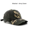 Adjustable washed camo baseball cap in military green for outdoor sports and sun protection - Army Green