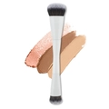 Zweiköpfiger weißer Make-up-Pinsel mit schwarz-weißen Borsten für Foundation und Konturierung - Doppelköpfiger Rougepinsel Weiß
