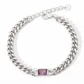 Bracciale a catena barbazzale in acciaio argento con pietra di zircone viola rettangolare - Argento + Zirconia Viola