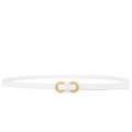 Cintura sottile in pelle bianca con elegante fibbia a doppio anello dorato da donna - Bianco
