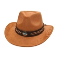 Vintage western suede cowboy hat in ginger yellow with turquoise leather band decoration - One Size / Camel (Turquoise Round Ornament)