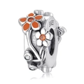 S925 sterling silver flower charm with orange enamel and sparkling crystals - Orange Flower-Orange Zirconia