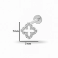 Silver cross labret stud in G23 titanium with clear zircon stones measuring 7mm x 7mm - Cross Star Style (3#) / Silver