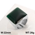 Silver stainless steel signet ring featuring a large square dark green glass stone - Silver Green Style (KR88996-K)