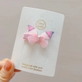 Handmade gradient blue and pink tulle butterfly hair clip with rhinestones for girls - Pink