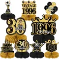 9-piece black and gold 30th birthday honeycomb centerpieces with Vintage 1996 theme - Black Gold 30th Theme