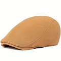 Classic khaki twill newsboy cap for men featuring a minimalist retro British ivy hat design - Yellow (Elastic Style)