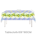Lemon and blue tile pattern party tablecloth for birthday events, size 108x180cm - Tablecloth 108x180cm