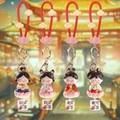 Four different Q-version lotus fairy keychains with colorful soft rubber and red straps - Set of Four Tang Ladies Keychains
