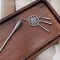 Ethnic Miao silver hair pin with blue bead, hollow floral pattern and metal tassels - F0742 Hair Stick-2# (Silver Blue Bead Hollow Tassel)