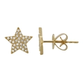 Golden star stud earrings with white cubic zirconia and fringe chain tassel details - JQH0164-Gold (9mm Star)