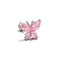 Micro-inlaid pink zircon butterfly stud earring in silver titanium steel finish - Pink Butterfly