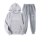 Women's light grey fleece tracksuit set with white heart print hoodie and joggers - S / White Floral Print / Light Gray
