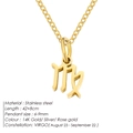 14K gold plated stainless steel Virgo zodiac pendant necklace for women - Virgo / Gold