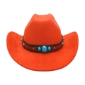 Orange western cowboy hat with brown leather band and turquoise stone embellishments - One Size / Orange