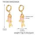Pink oil-drip fish charms on 18k gold-plated stainless steel hoop earrings for women - Pink Fish Pendant Earrings (TXF298-5) / One Pair