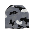 Kids winter camouflage knit beanie hat in grey and black jacquard acrylic yarn - 50-52CM / Camouflage / Gray