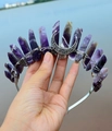 Handmade purple crystal crown headband with a silver moon charm in a bohemian style - Amethyst