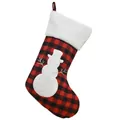 Christmas stocking in red and black buffalo plaid with snowman patch and white plush cuff - Snowman