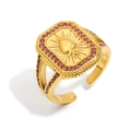 Bague cœur vintage plaquée or 18 carats avec cristaux mauves et anneau réglable - Style Coeur Rayonnant (R5303-7)
