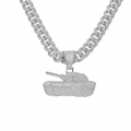 Zilveren tankhanger ketting met ingelegde stenen en Cubaanse schakelketting voor heren - Tank Hanger + 50cm Cubaanse Schakelketting / Zilver