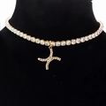Gold choker necklace with sparkling clear rhinestones and a full diamond pendant - Letter X [Gold]