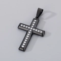 Polished black stainless steel cross pendant with sparkling clear cubic zirconia stones - Style C Black-Full Rhinestone Inlay (No Chain) (KP130998-HR)