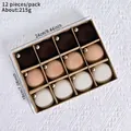Lot de 12 boules de Noël floquées tons terre avec attaches dorées en boîte - 6cm-12 Pièces / Série Café