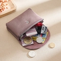 Dusty pink pebbled leather coin purse for women with L-zip and keychain storage - Dusty Rose (Double Layer)