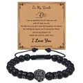 Detail of matte black stone bead bracelet with lion head charm on uncle gift card - To My Uncle