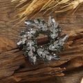 Elegante spilla a foglia in cristallo con strass grigi su legno rustico - Stile Bauhinia Grigio (5.3cm)