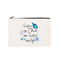Canvas makeup pouch with Sisters in Christ print and blue butterfly floral details - Sisters in Christ 4
