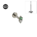 Piercing labret en titane G23 avec pierres de zircon vert et clair brillant - Zircon blanc et vert - Couleur acier / 1.2x8mm