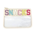 Off-white toiletry bag with colorful SNACKS embroidery and transparent PVC window - Ivory
