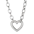 Zilveren roestvrijstalen schakelketting met een hartvormige hanger met pavé-zetting - 45 cm / Zilveren Ketting (KN25621-Z)