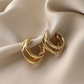 Polished gold multi-layer geometric hoop earrings on a minimalist beige silk fabric - 5# Silver Earring Post - Triple Overlapping Hoop