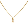 Macro detail of rectangle champagne zircon pendant on gold snake chain necklace - Champagne Zirconia-Gold