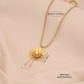 Gold stainless steel floral pendant necklace with pearls on a soft beige fabric backdrop - Sunflower Pearl Tassel Style (2#)