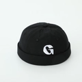 Close-up of black cotton docker hat featuring white G letter embroidery and rolled brim - Baby 1-3 Years 48-50CM / Black