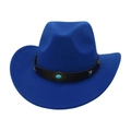 Chapeau de cowboy bleu roi en suédine avec bande en cuir et pierre turquoise - Bleu Saphir