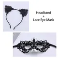Halloween black lace cat ears headband and vine pattern eye mask party costume set - 015 Black Set (Include Headband/Mask)