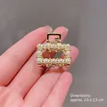 Golden square mini hair claw clip with ten white pearls for side hair styling - M1-009 Square Pearl / Approx. 2.6*2.5cm