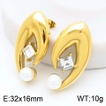 18K gold plated stainless steel oval earrings with square zircon and white pearl - Gold