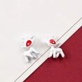 Pair of white alloy reindeer charms with red eyes for DIY necklace and earring making - 13# White 3D Reindeer