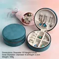 Lake blue round velvet jewelry organizer with zipper closure and storage slots - Velvet Round Zipper Style / Lake Blue