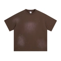 Camiseta oversize marrón oscuro con salpicaduras de tinta vintage y efecto degradado - S / Camiseta - Salpicaduras Café