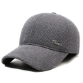 Dark grey winter baseball cap with ear protection and silver Jeans metal logo - Adjustable / Gray