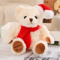 Beige Christmas teddy bear in red scarf and hat with Happy Bear foot embroidery - Gift Bag Only (No Bear) / Corresponding Version for Red Scarf Off-white Bear