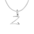 Silver stainless steel flat snake chain necklace with letter Z heart pendant - Letter Z (Steel Color)